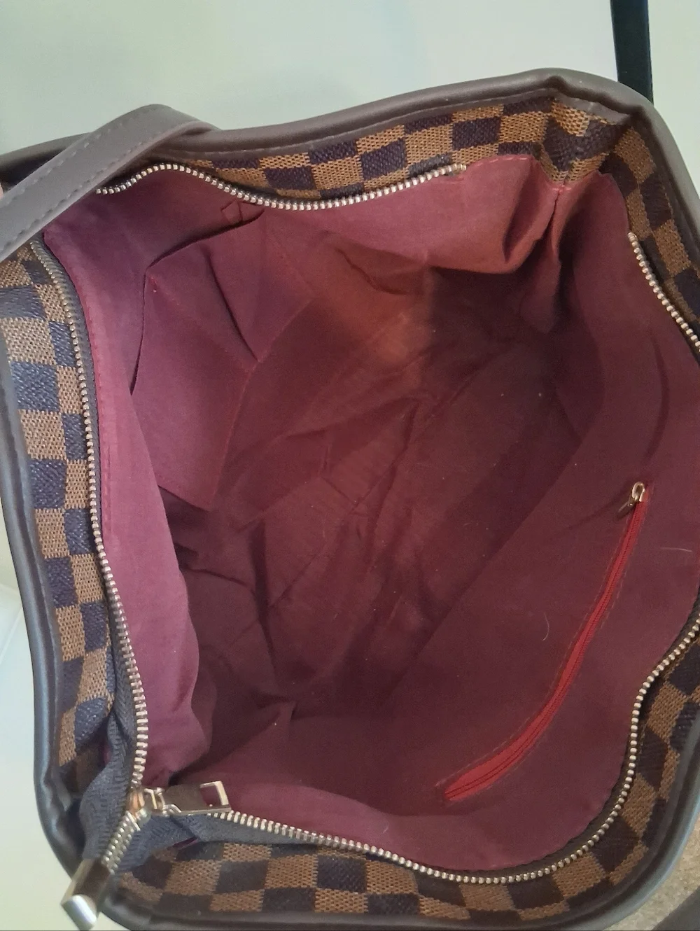 Brown Checkered Large Unbranded Tote Bag. - Picture 4 of 6